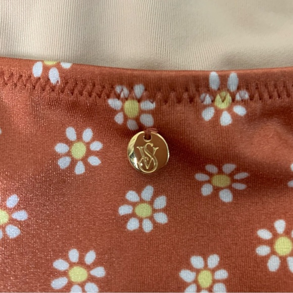 Victoria’s Secret Womens orange rusty Daisy print plunge tie neck one piece swim - Picture 7 of 11